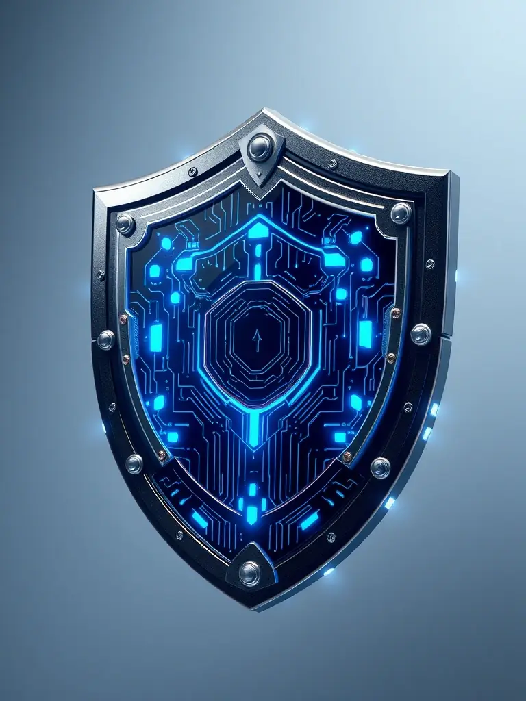 A digital shield protecting data, symbolizing Tech Solutions Polska's robust cybersecurity solutions.