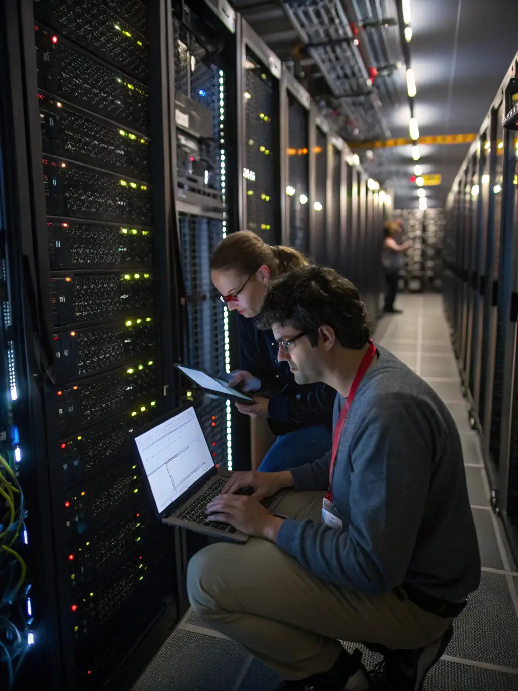 An image showing a team of IT professionals working on network infrastructure and system integration, representing IT Implementations.